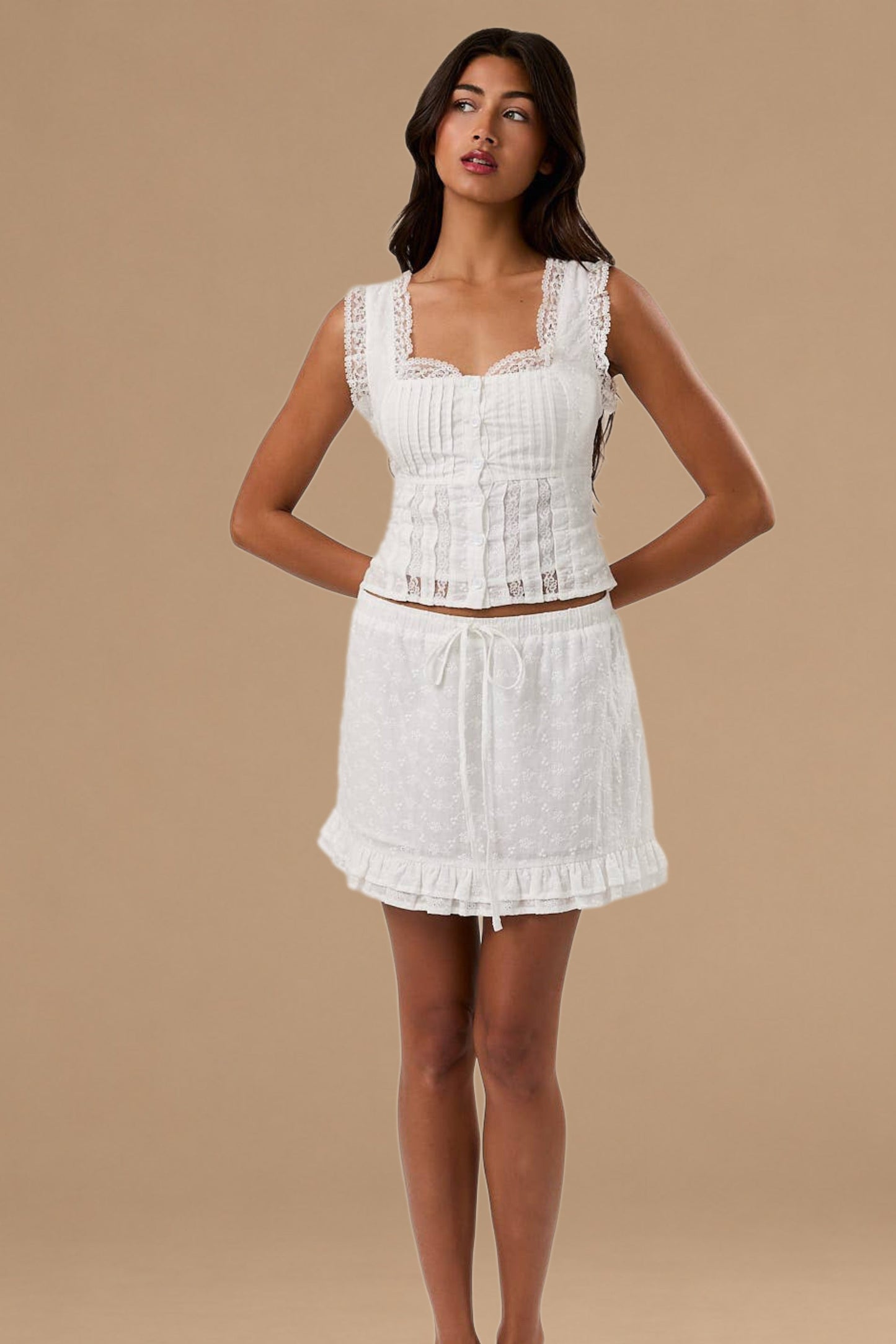 Angel Dreams Lace Sleeveless Ruffle Top