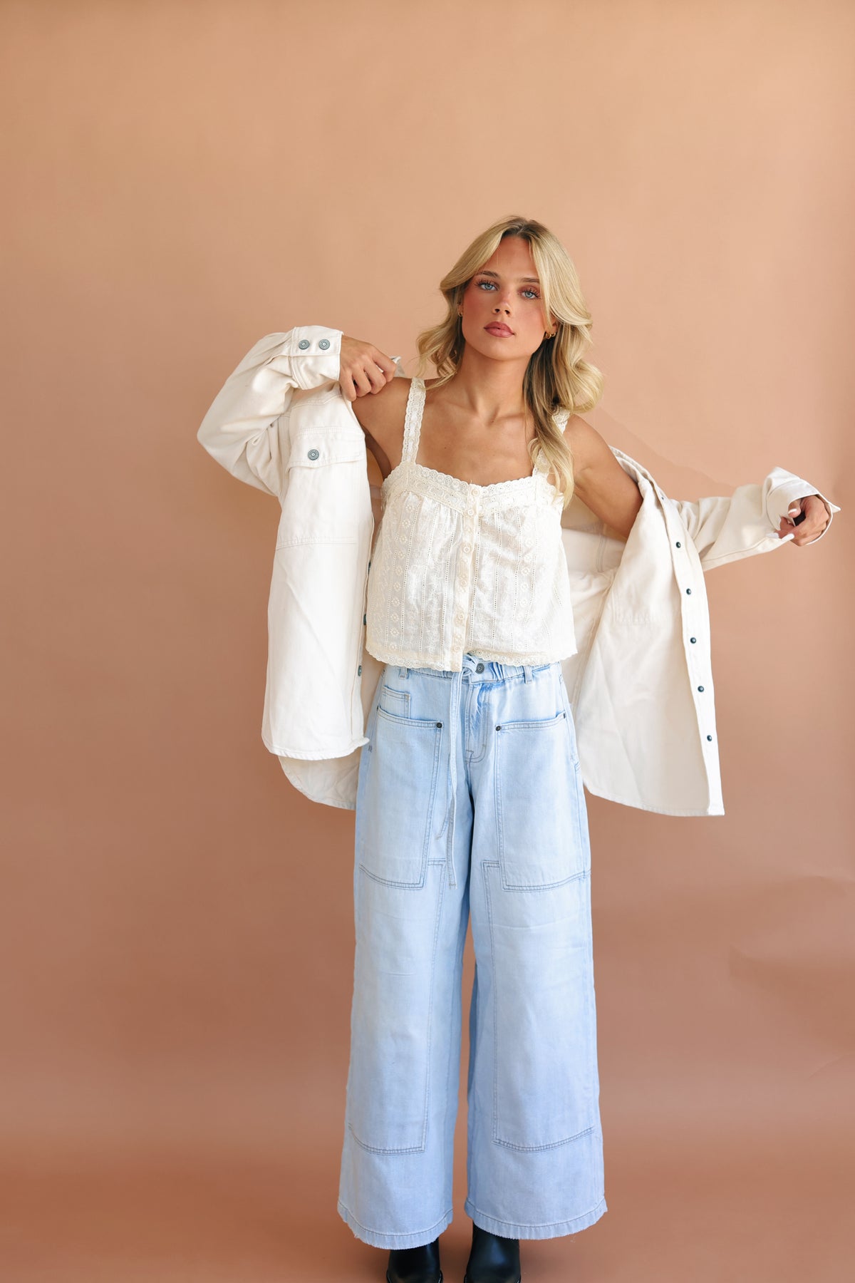 Ecru Wash Oversized Western Shirt