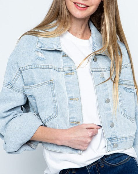 Rhinestone Fringe Distressed Denim Jacket