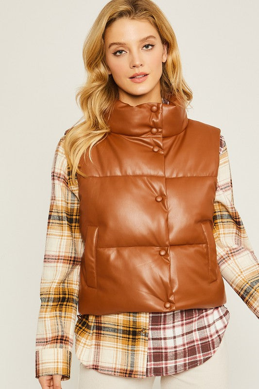 Coated with Love Vegan Leather Puffer Vest