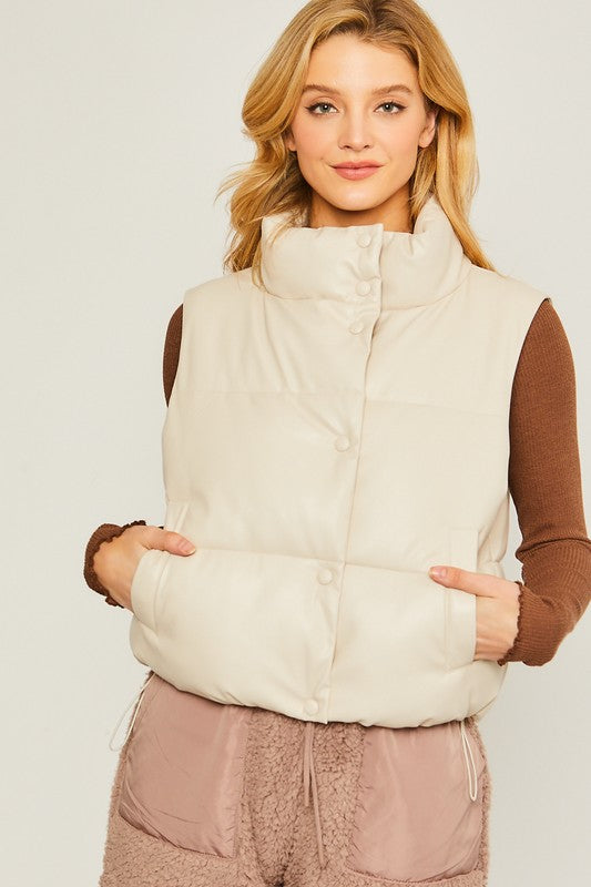 Coated with Love Vegan Leather Puffer Vest