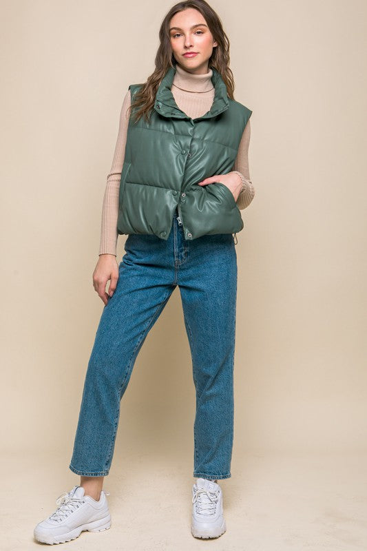 Coated with Love Vegan Leather Puffer Vest