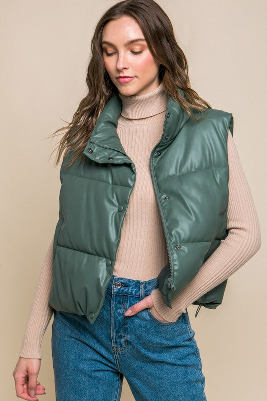 Coated with Love Vegan Leather Puffer Vest