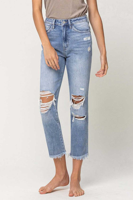 Flying Monkey High Rise Distressed Relaxed Straight Jean