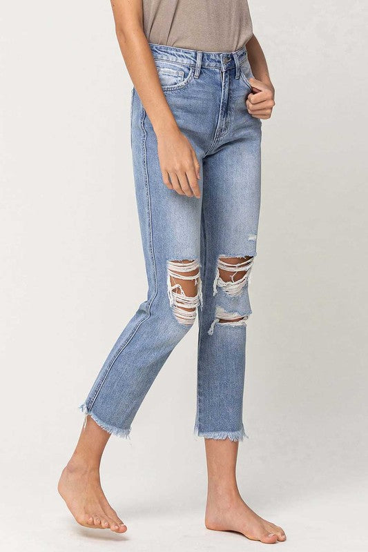 Flying Monkey High Rise Distressed Relaxed Straight Jean