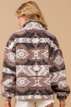 Aztec Teddy Mock Neck Zip Up Pullover