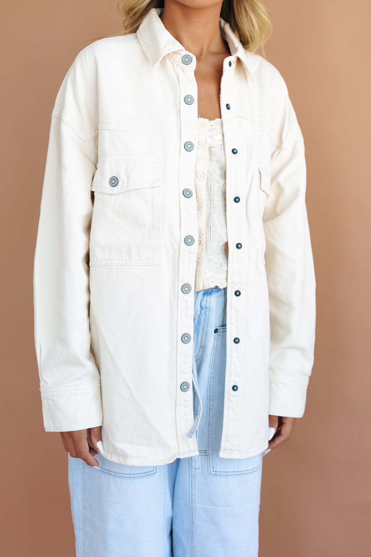 Ecru Wash Oversized Western Shirt