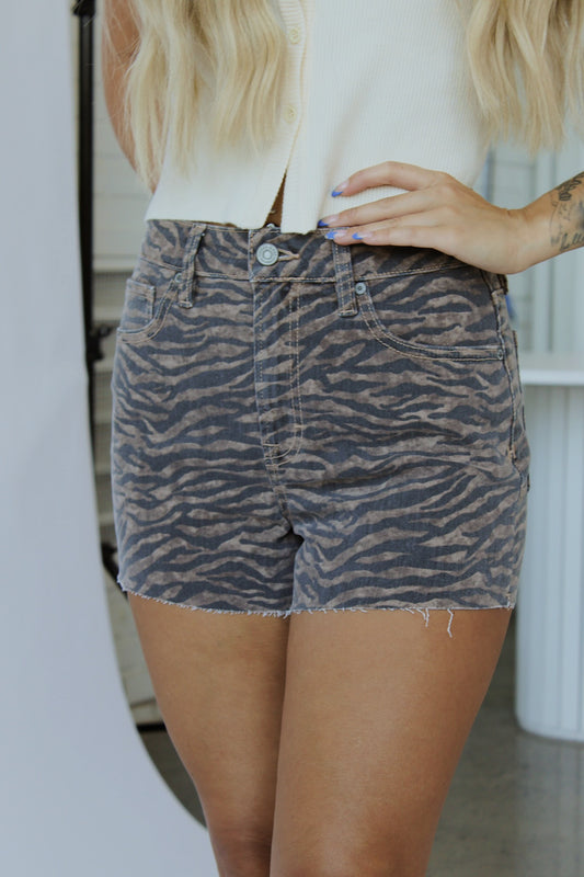 The Finn Tiger Print High Rise Denim Shorts