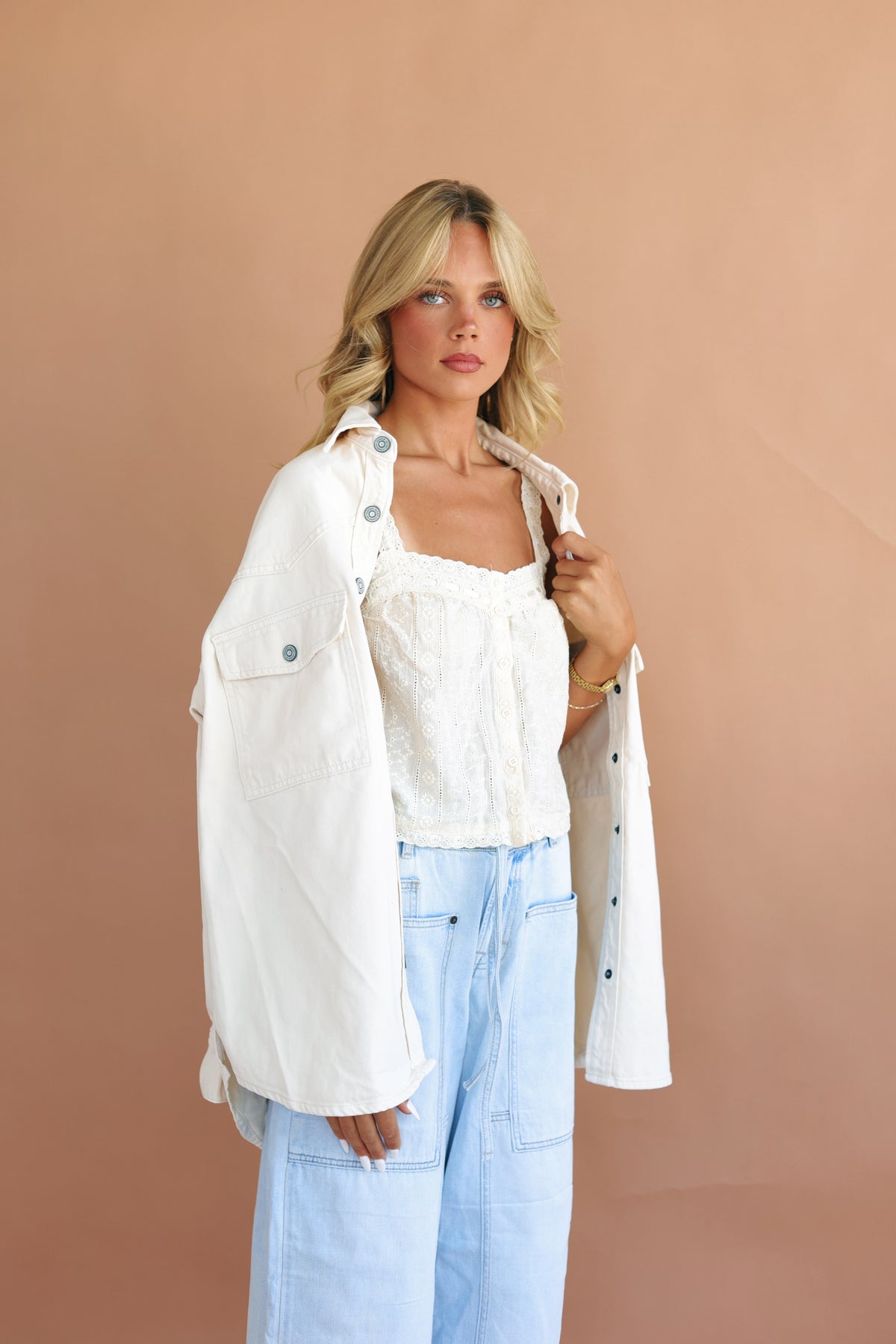 Ecru Wash Oversized Western Shirt