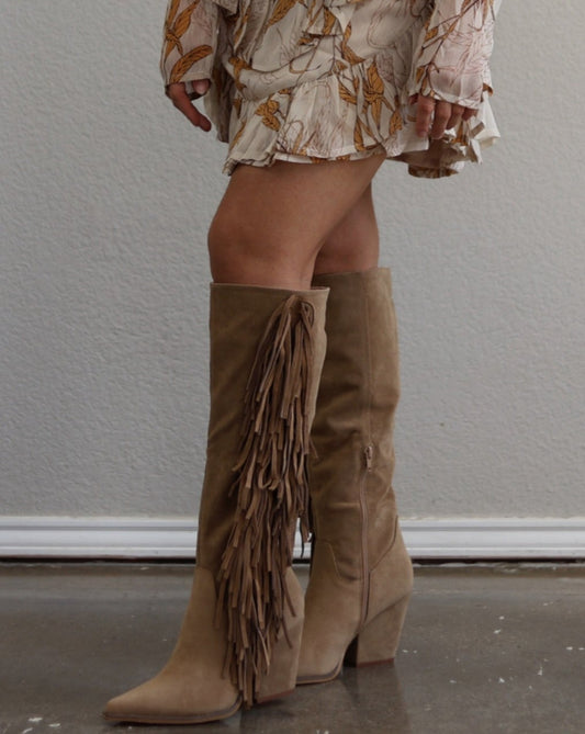 Way Out West Knee-High Fringe Boots