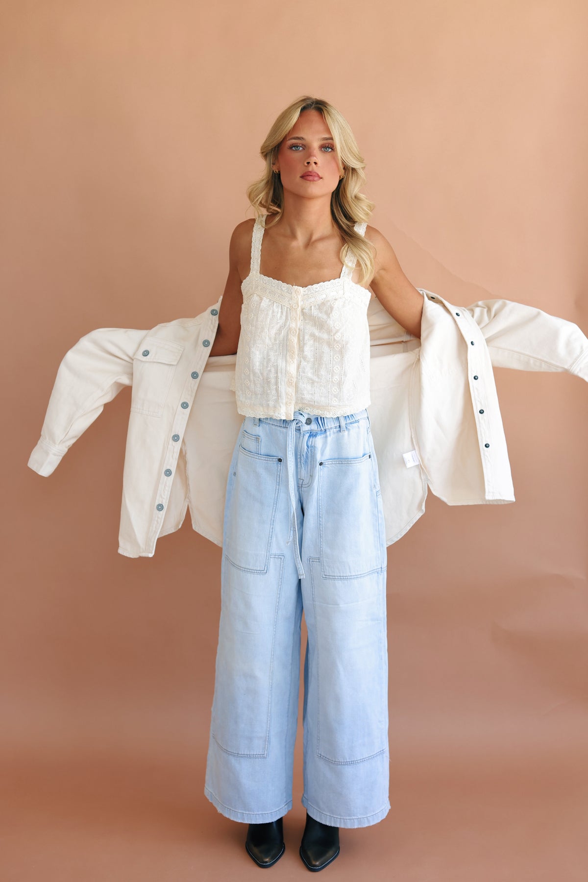Ecru Wash Oversized Western Shirt