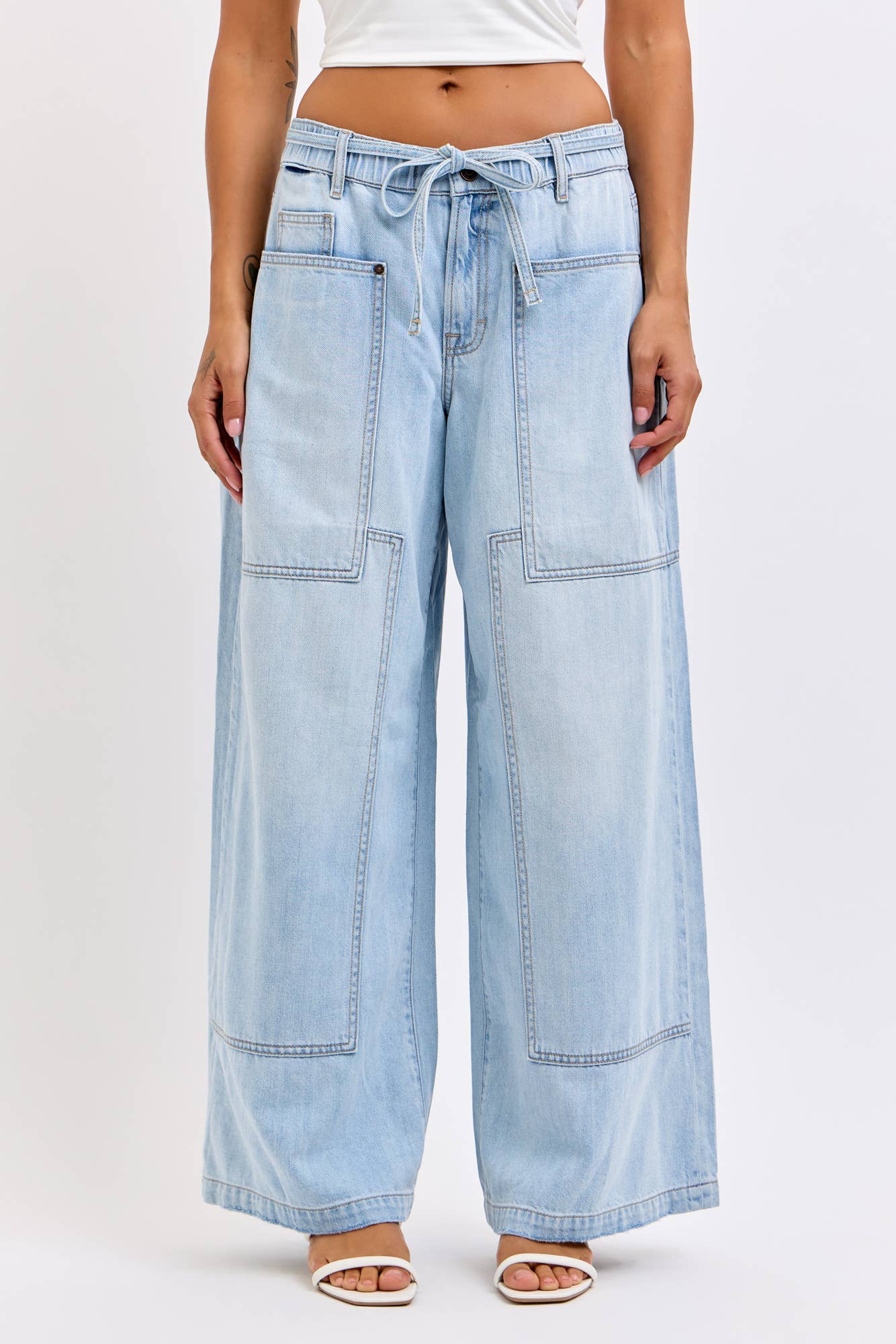 Coming Soon! Medium Light Drawstring Utility Pocket Wideleg Jeans