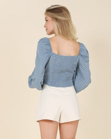 Ruched polka dot crop top