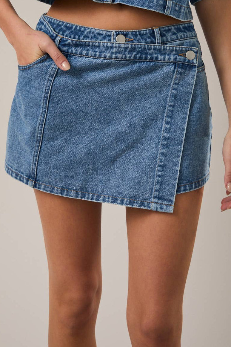 The Harlow Wrap Denim Skort 🤎