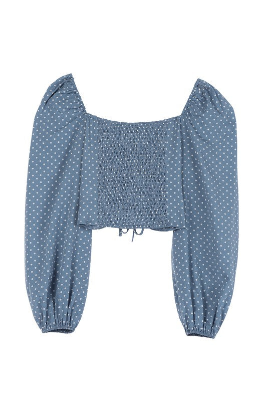 Ruched polka dot crop top