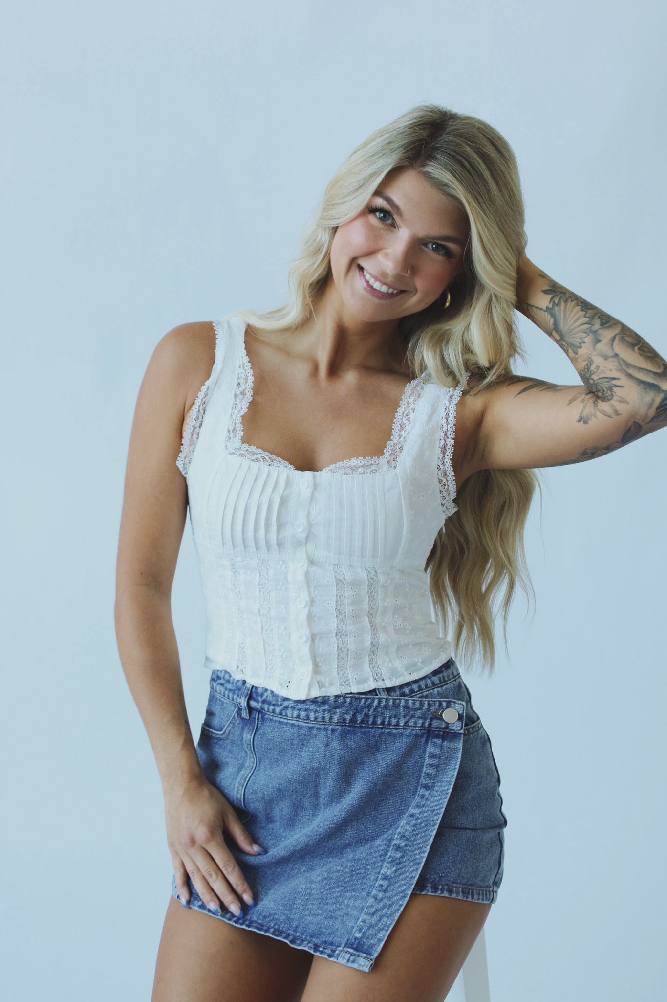 Angel Dreams Lace Sleeveless Ruffle Top
