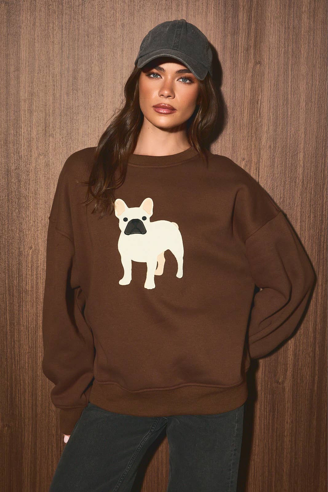 Frenchie Oversized Crew Neck Sweatshirt