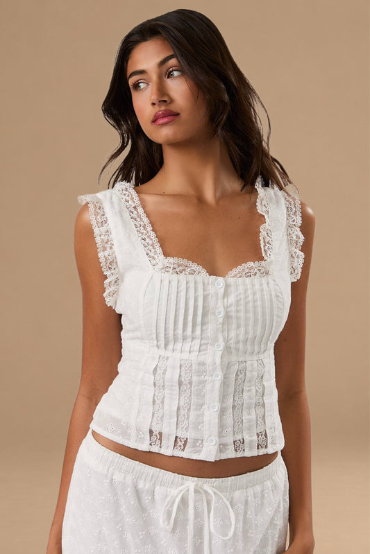 Angel Dreams Lace Sleeveless Ruffle Top