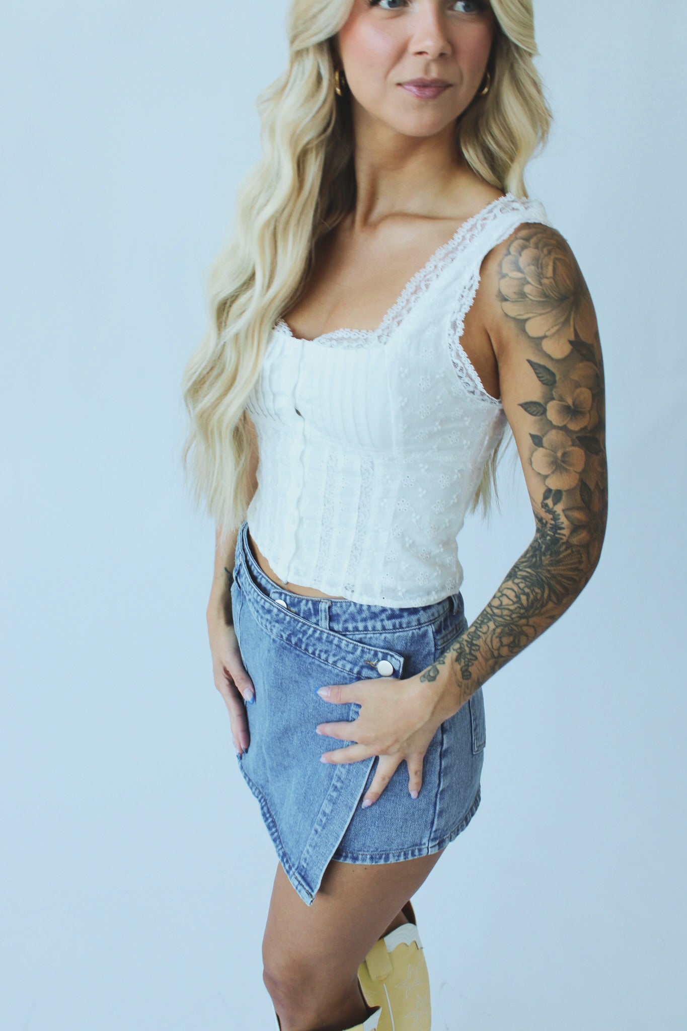 The Harlow Wrap Denim Skort 🤎