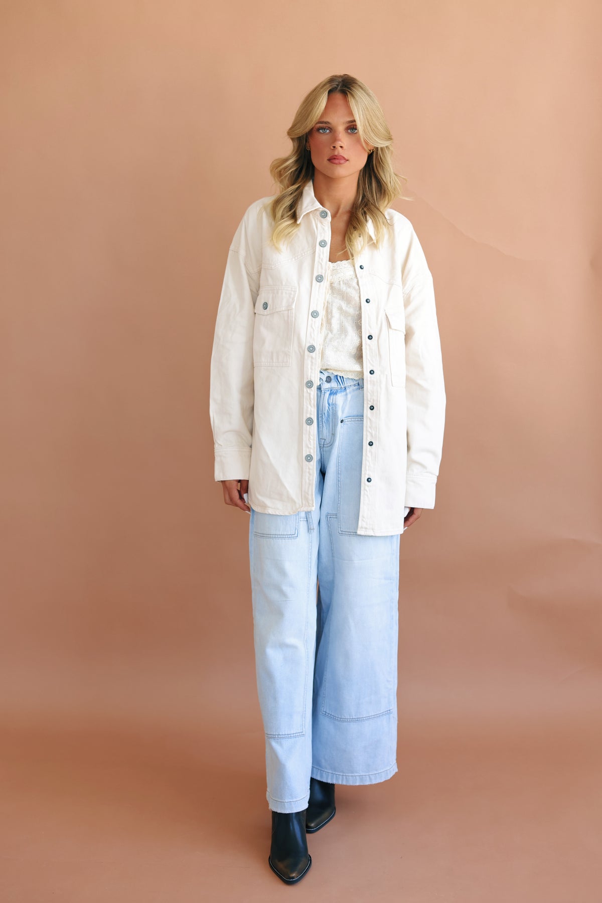 Ecru Wash Oversized Western Shirt