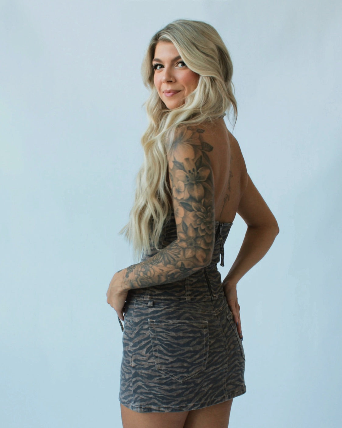 Peyton Tiger Print Stretch Denim Skirt