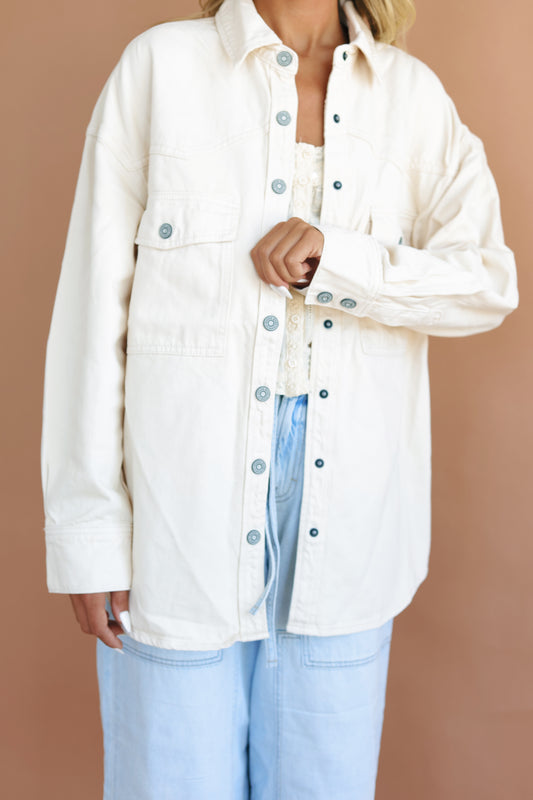 Ecru Wash Oversized Western Shirt