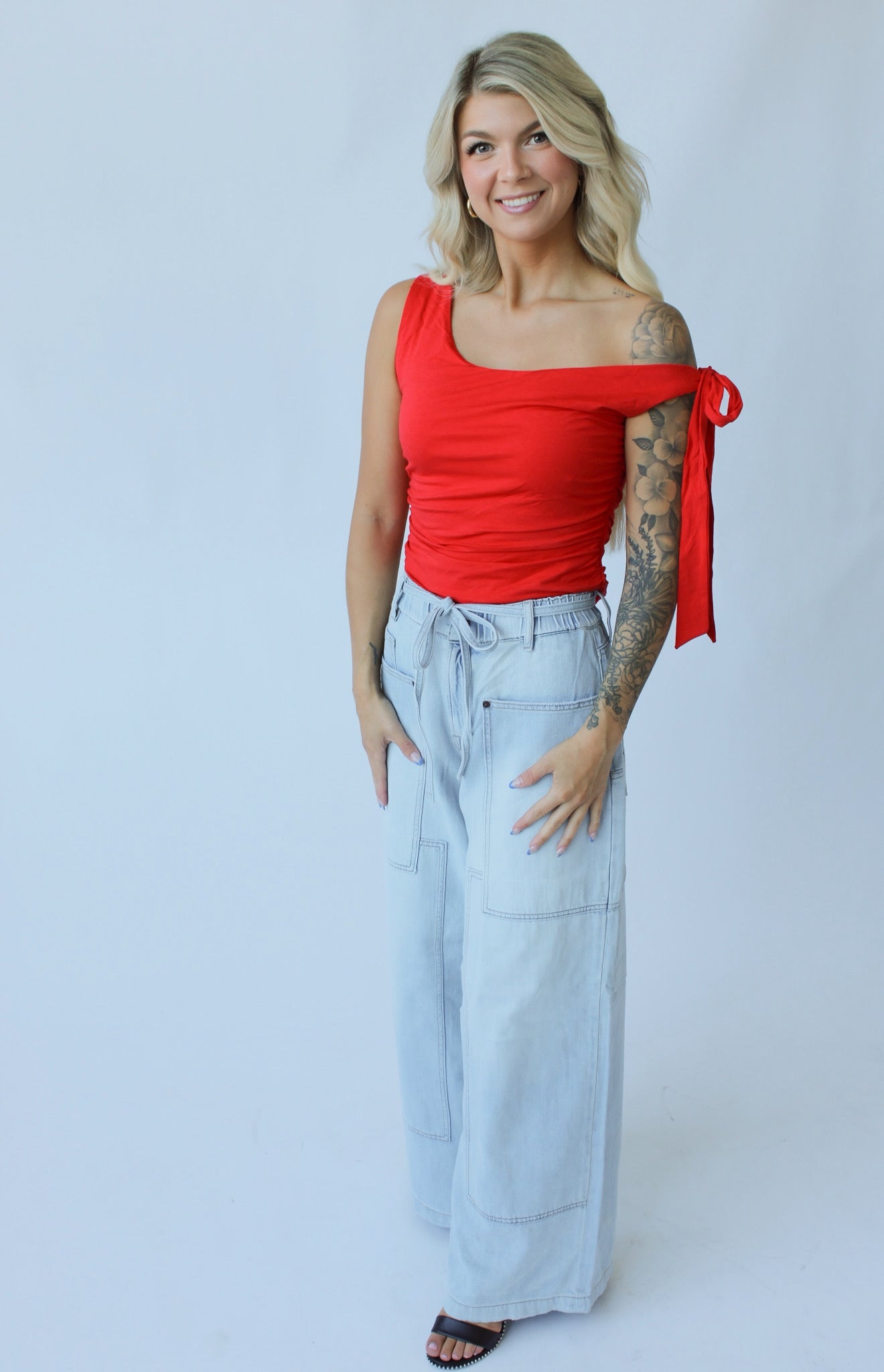 Coming Soon! Medium Light Drawstring Utility Pocket Wideleg Jeans