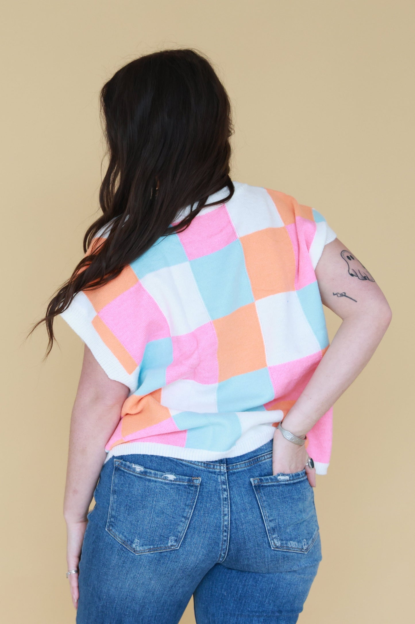 Multi-Color Checker Sweater Vest