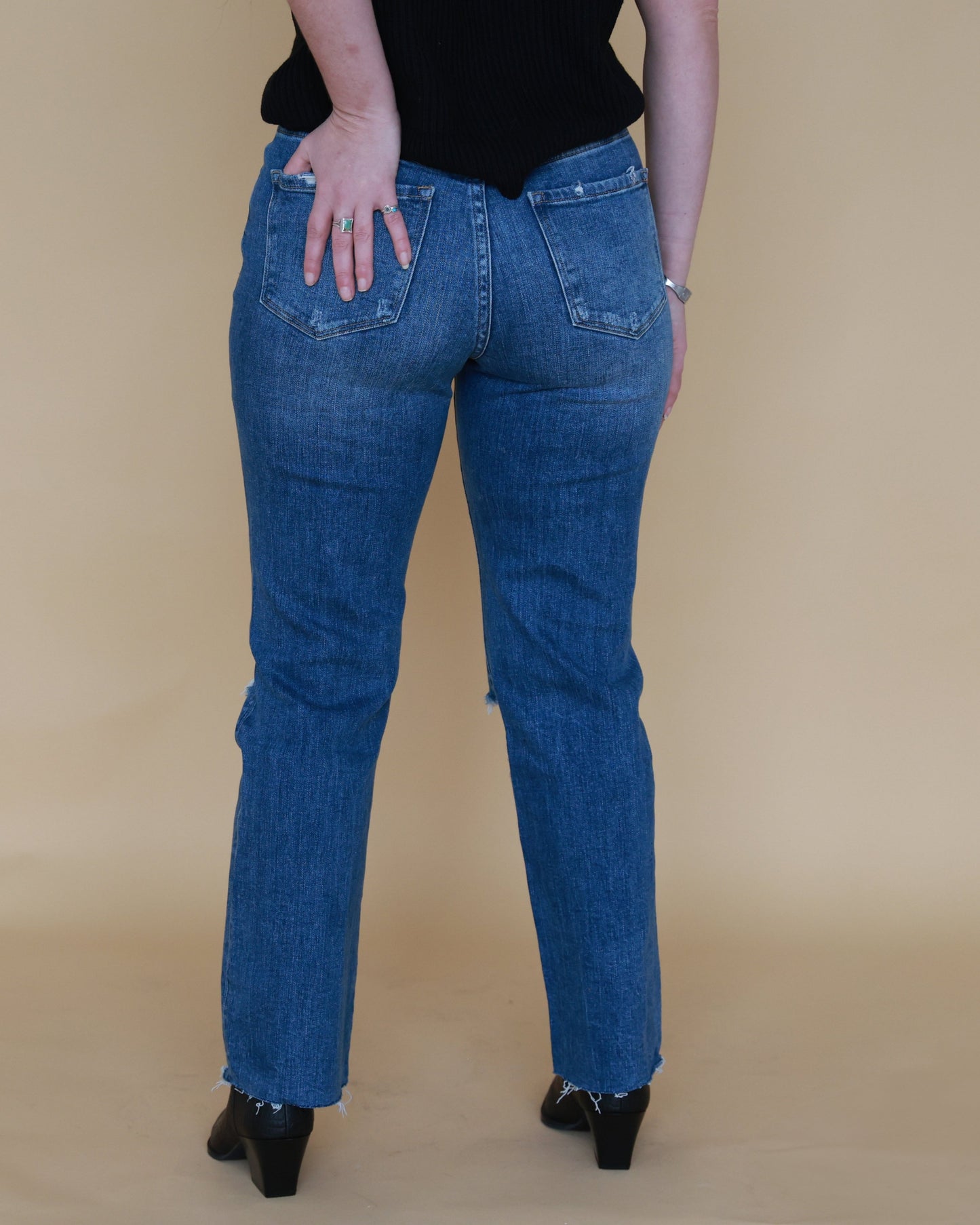 Distressed High Rise Ankle Relaxed Straight Jeans