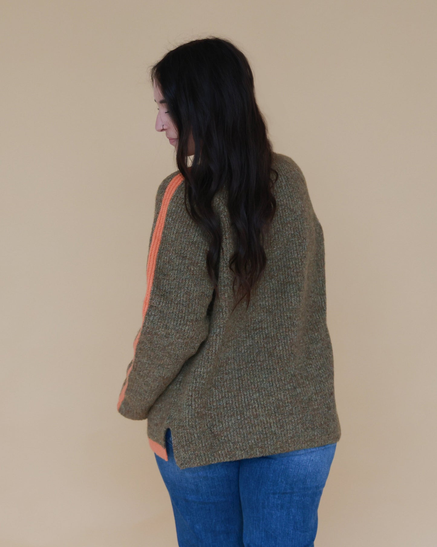 Marled Brown Raglan Sleeve Funnel Neck Sweater