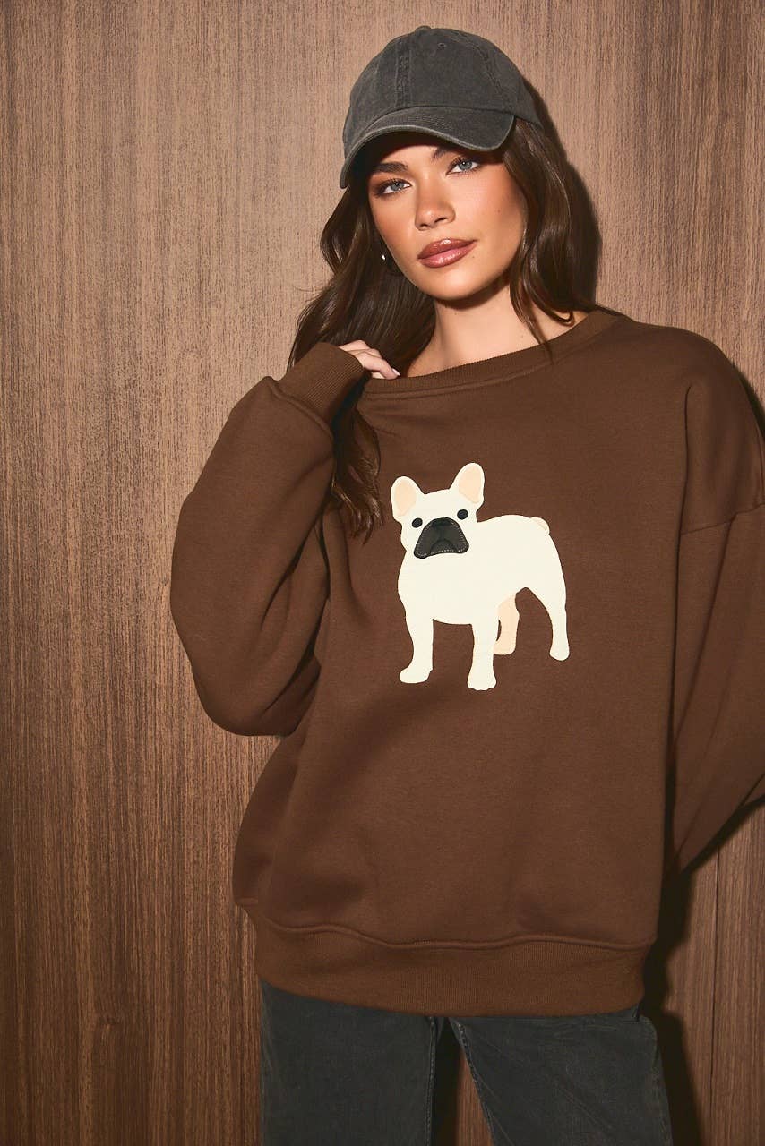 Frenchie Oversized Crew Neck Sweatshirt