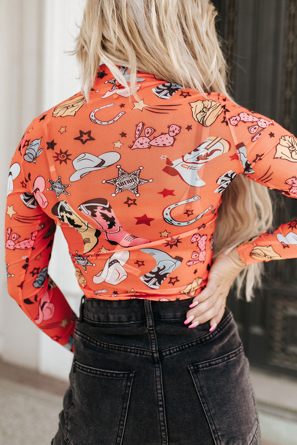 Rodeo Bound Orange Printed Long Sleeve Bodysuit