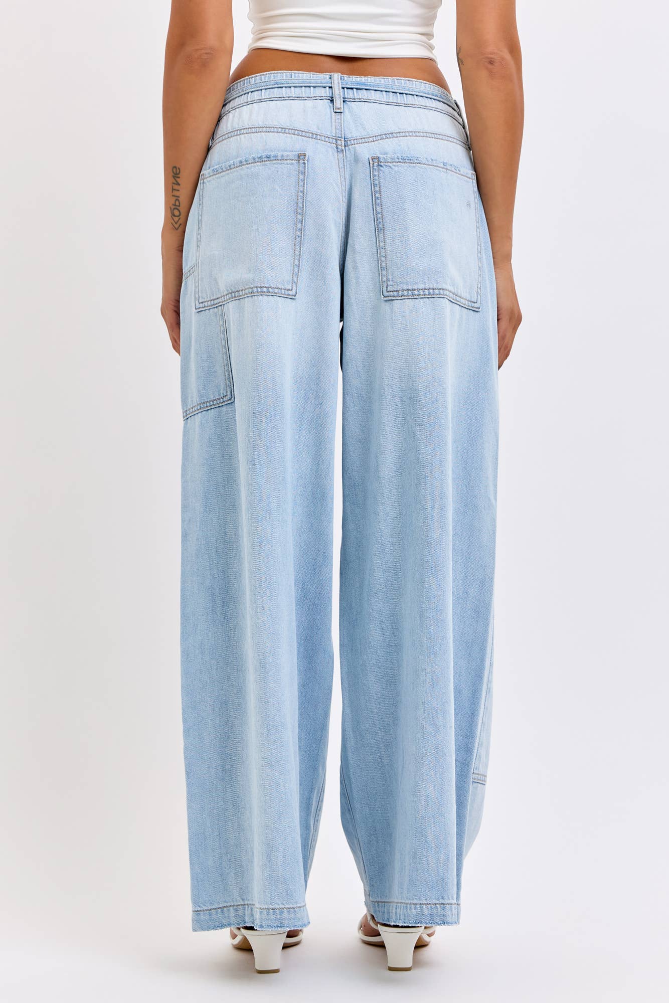 Coming Soon! Medium Light Drawstring Utility Pocket Wideleg Jeans